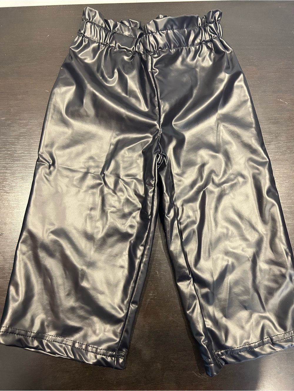 Blooming’ Baby Faux Leather Paperbag Pants Black